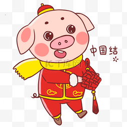 中国结猪年图片_手绘吉祥物金猪表情包中国结插画