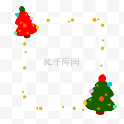 红色绿叶图片_圣诞节圣诞边框红色圣诞树手绘插
