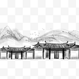 水墨美景图片_手绘水墨建筑插画