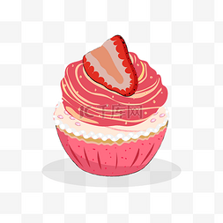 卡通手绘大颗草莓奶油杯子蛋糕