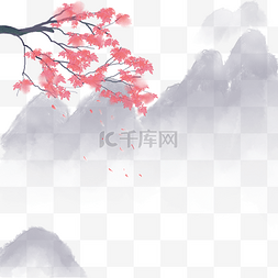 随风飘落的树叶图片_卡通手绘中国风山水