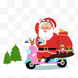 圣诞大礼包图片_圣诞节圣诞老人摩托车手绘插画