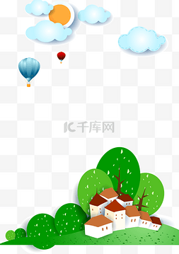 树林卡通手绘图片_热气球树林美好的一天