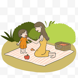 母女春季野餐插画免抠元素下载