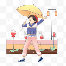 打伞的小男孩图片_谷雨人物手绘插画