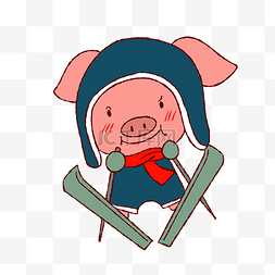 猪年新年卡通小猪图片_手绘矢量卡通猪年新年滑雪小猪