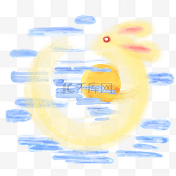 水墨中兔子国风图片_中国风水墨水彩中秋节抱月的兔子