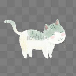 灰色猫咪图片_手绘卡通水彩猫咪