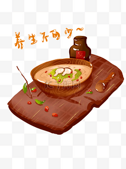 米饭图片_养生粥汤食物米饭蘑菇枸杞保温勺
