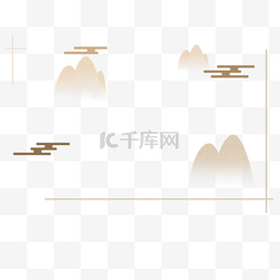 简约几何海报图片_中国风金色山脉云纹海报插画免抠