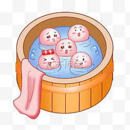 卡通元宵节汤圆洗澡插画