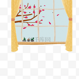 窗台手绘图片_手绘卡通矢量窗户