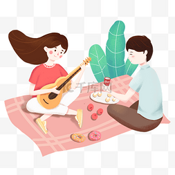 春季野餐日系清新弹吉他的女孩免