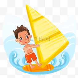 海上帆船运动图片_夏天暑假水上运动手绘插画