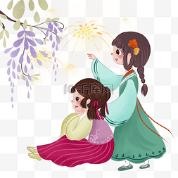 女孩灯笼新年图片_新年古风中国风汉服女孩赏烟火