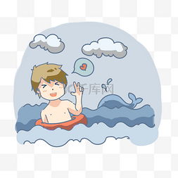 可爱卡通鲸鱼图片_夏日海洋游泳男孩png