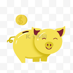 猪的插画jpg图片_开心的金猪存钱罐插画