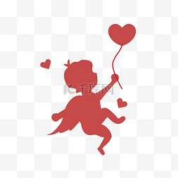 丘比特装饰图片_拿着爱心气球的丘比特剪影插画