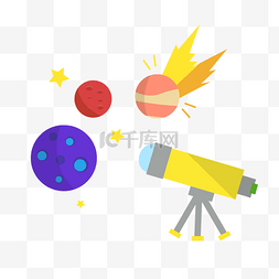 天文望远镜卡通图片_航天日黄色望远镜插画
