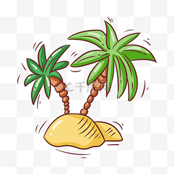 手绘椰子树素材图片_卡通手绘小岛插画
