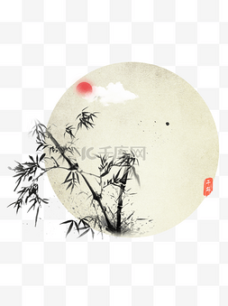 手绘竹子中国风水墨背景插画渲染