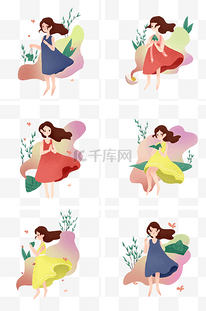 端午节女孩合集插画