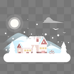 大雪中的村庄扁平