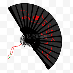 红折扇图片_中国风复古黑色红纹折扇