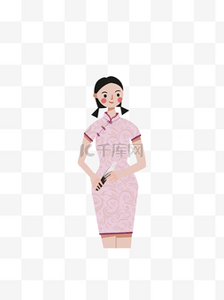 卡通温婉大方的旗袍女生人物插画