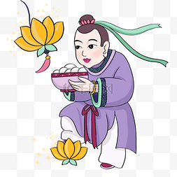 元宵佳节花灯图片_元宵节紫绿色手绘插画端元宵金色