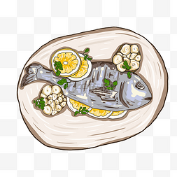 美食海报配图图片_手绘卡通可爱小清新插画食物鱼