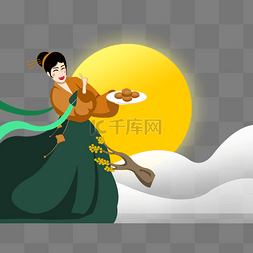 月饼广告图片_中秋节嫦娥奔月与月饼插画