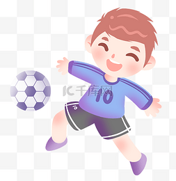 踢足球的小男孩图片_穿蓝色球服踢足球的小男孩插画