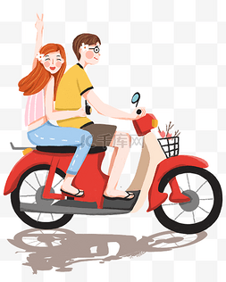 骑车的情侣图片_手绘骑车约会的情侣下载