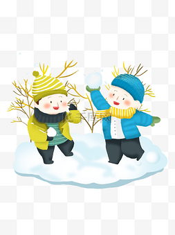 冬季打雪仗卡通儿童可商用场景插