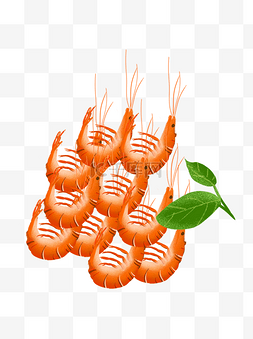 10只红虾与树叶拼盘图案元素