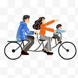 春游踏青卡通图片_手绘一家人骑自行车春游