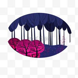 手绘卡通紫色树林