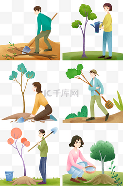 植树节合集图片_手绘植树节合集插画