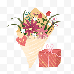 教师节手绘礼物图片_妇女节粉色系手绘花朵花捧花花束