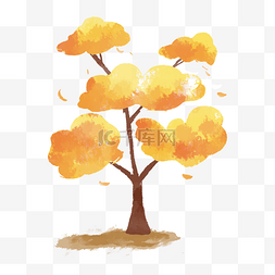 秋天树木插画图片_手绘秋季秋天树木彩色素材