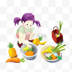 秋季卡通海报图片_秋季吃水果蔬菜主题插画