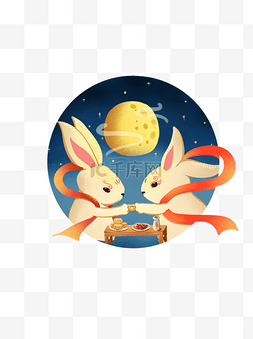 月亮图片_中秋节玉兔赏月插画商用兔子可爱
