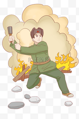 党政卡通图片_红军长征主题打仗扔雷卡通插画