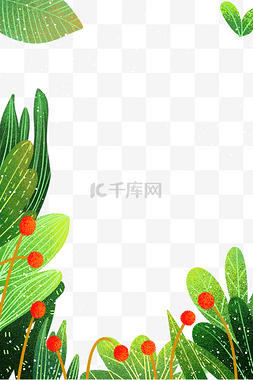 手绘扁平植物插画图片_手绘卡通花草树叶边框元素