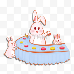 中秋节手绘兔子做月饼PNG素材