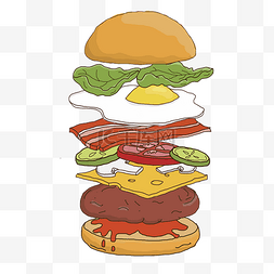 牛肉片汉堡图片_手绘超有食欲的巨无霸汉堡