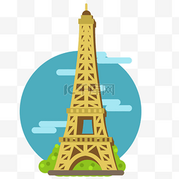 巴黎圣母院勾线图片_黄色埃菲尔铁塔插画