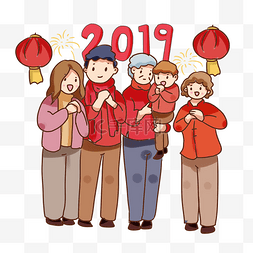 卡通2019烟花图片_手绘卡通2019新年拜年