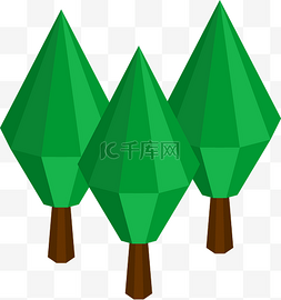 立体锥形绿色树林透明png